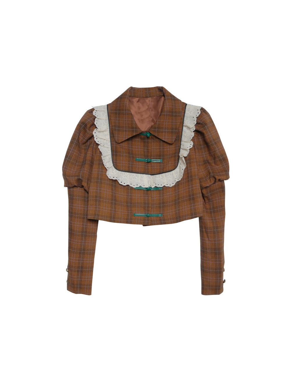 중국 버클 격자 무늬 짧은 재킷 및 스커트