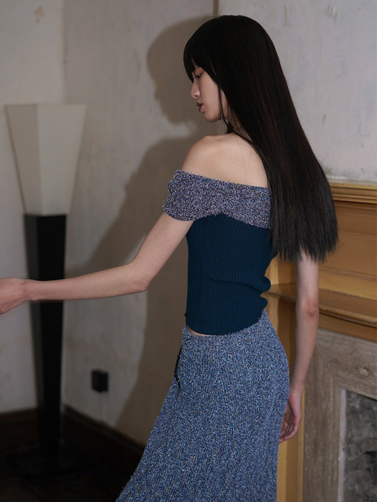 Off-Shouder Slim Strick Weste & Sleeve