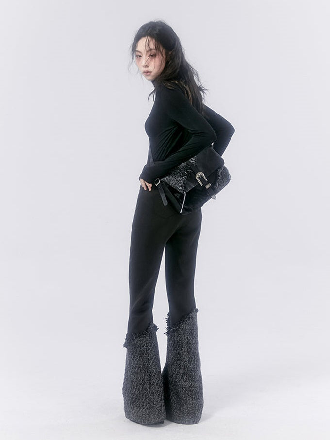 Tweed Stitching Bootcut Pants