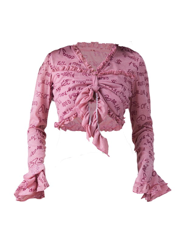 Kumpelte Rüschen niedliche Flare-Ärmel-Tops