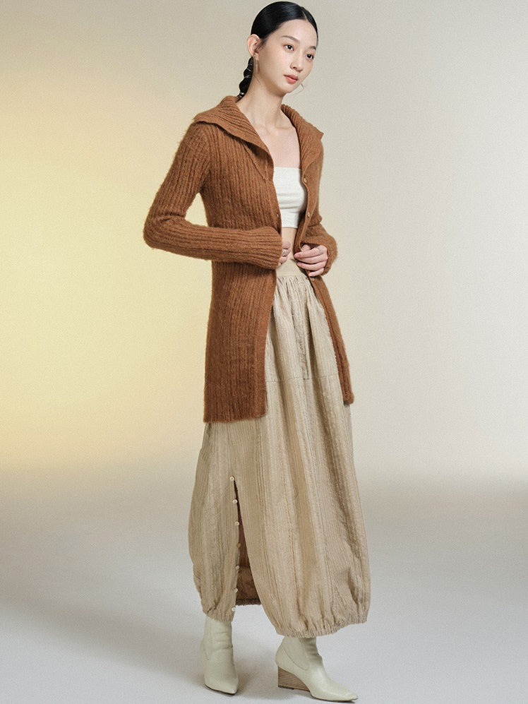 WOOLY LAPEL KNITTED CARDIGAN