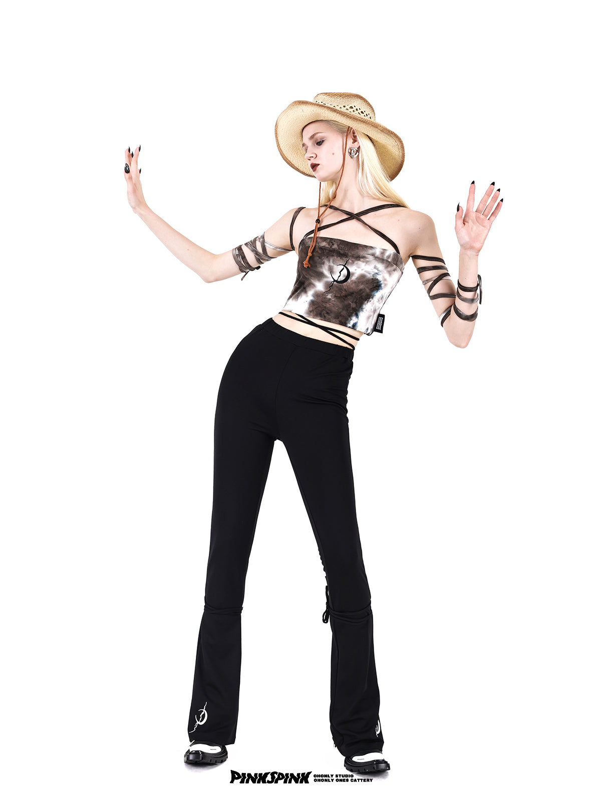 펑크 문 타이 염색 니치 스트라이프 튜브 탑