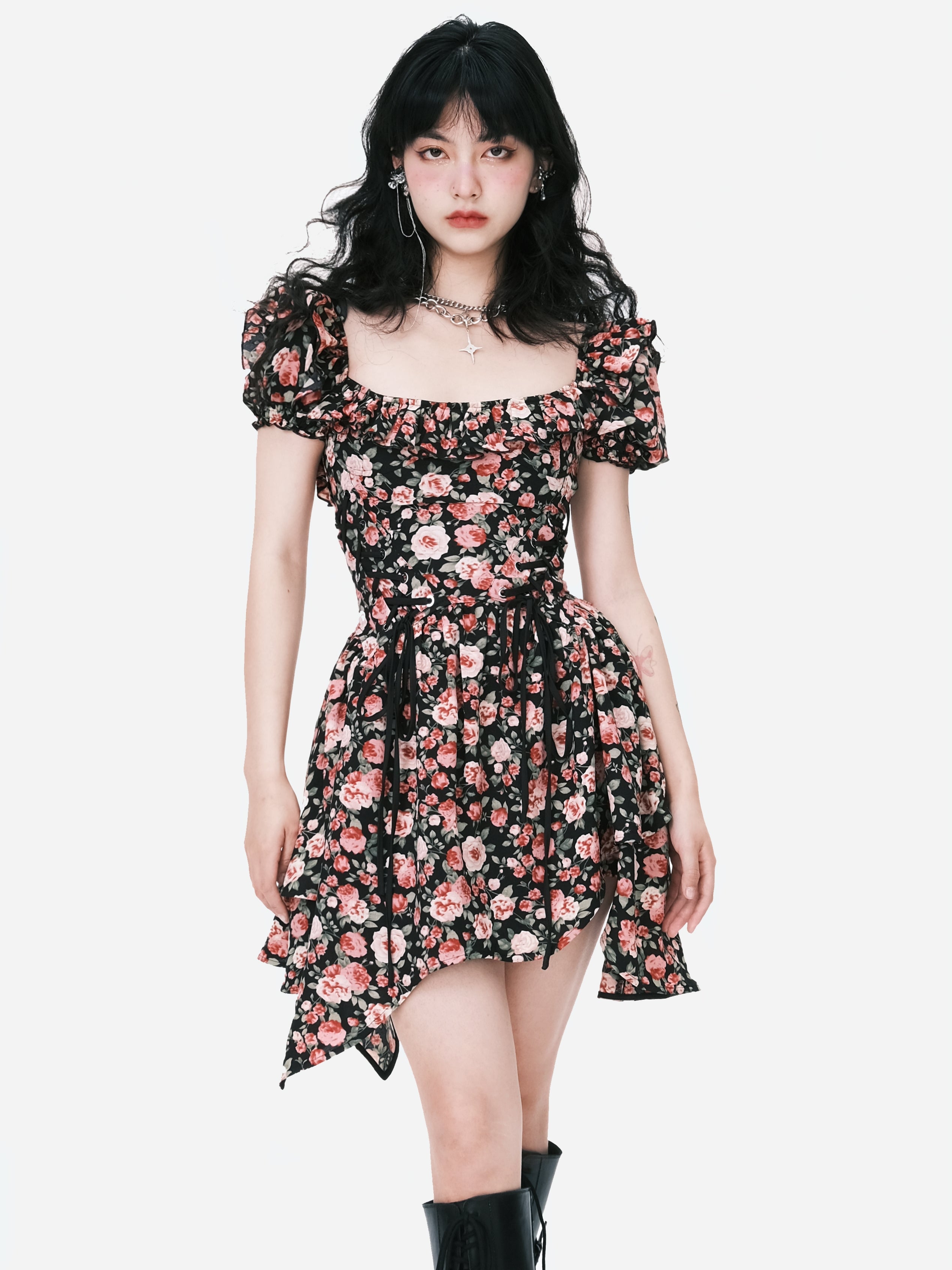 Rose Lace Waist IRREGULAR DRESS