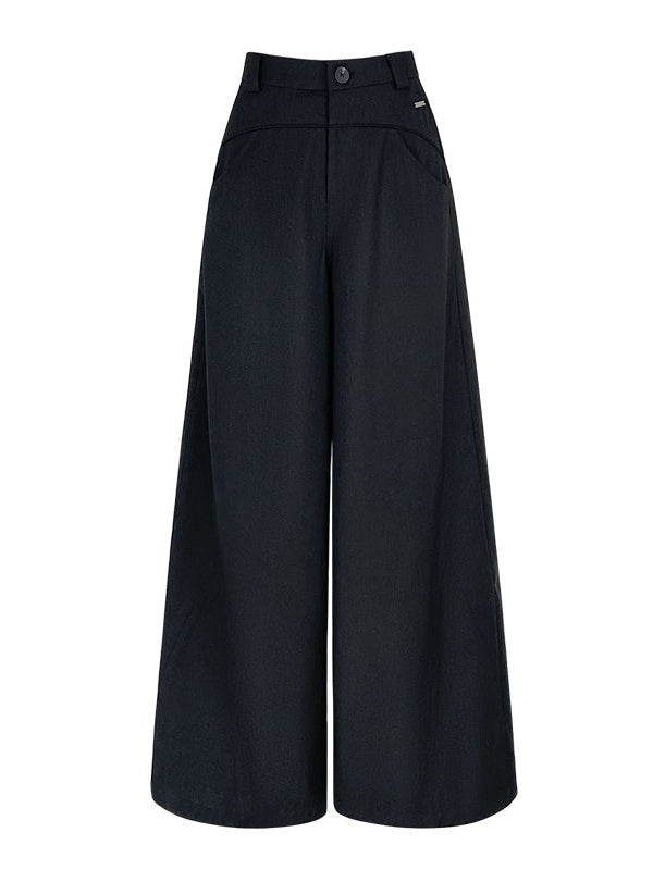 높은 허리 드레이프 넓은 다리 바지