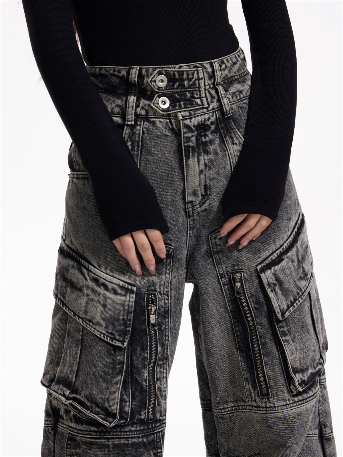 Work Style Multi-pocket Jeans