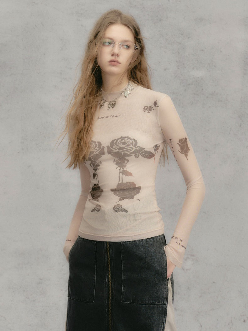 Rose Letter Print Bottom Shirt