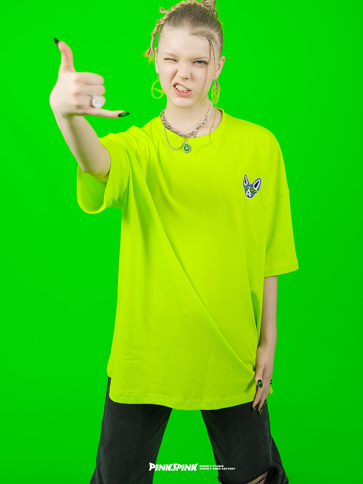 개 OnePoint 오버 사이즈 캐주얼 T 셔츠