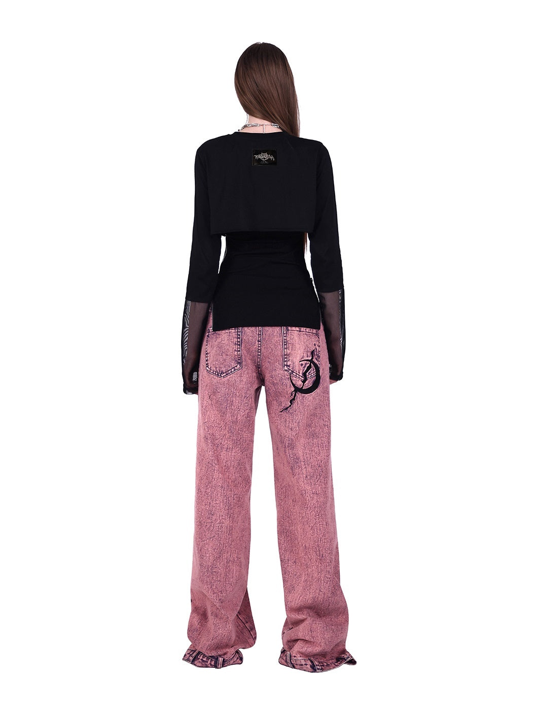 Rock Rabbit Stitching Mesh T-Shirt & Camisole Set