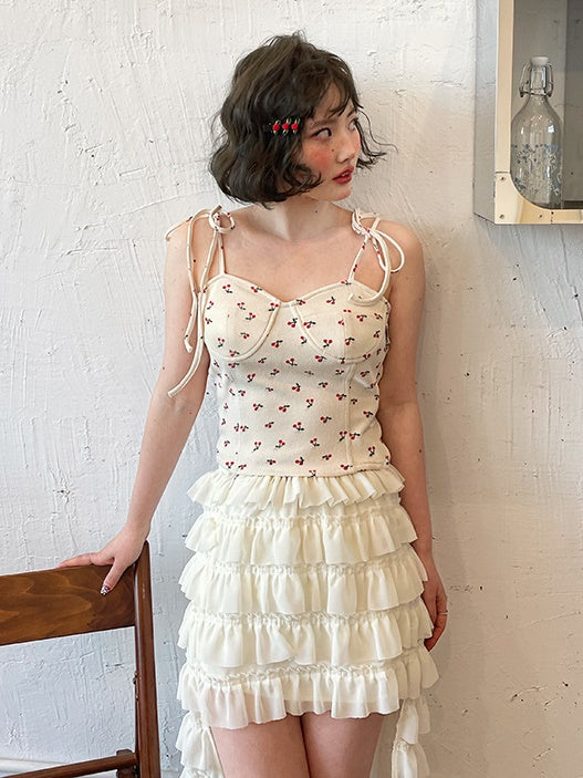 체리 프린트 스트랩 카미솔