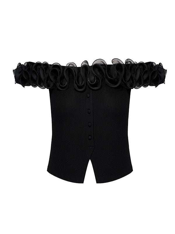 Off-Shouder-Blume Stretch Stretch Slim Top gestrickt