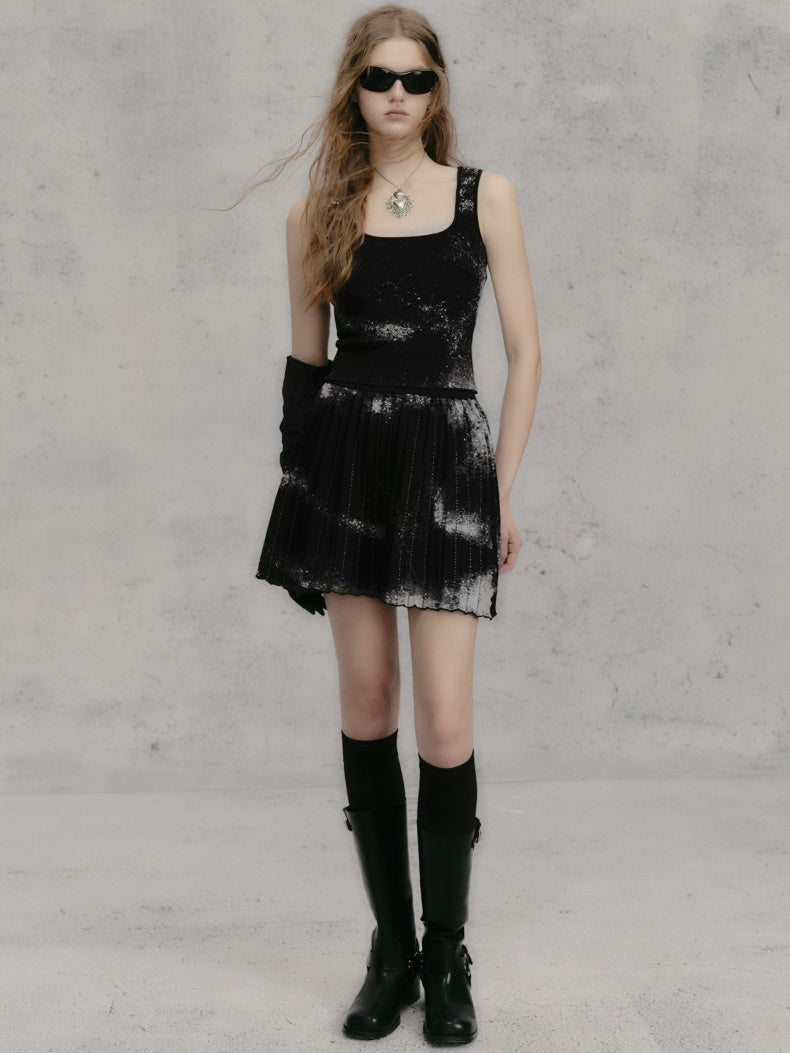 Jacquard Knitted Vest & Pleated Skirt