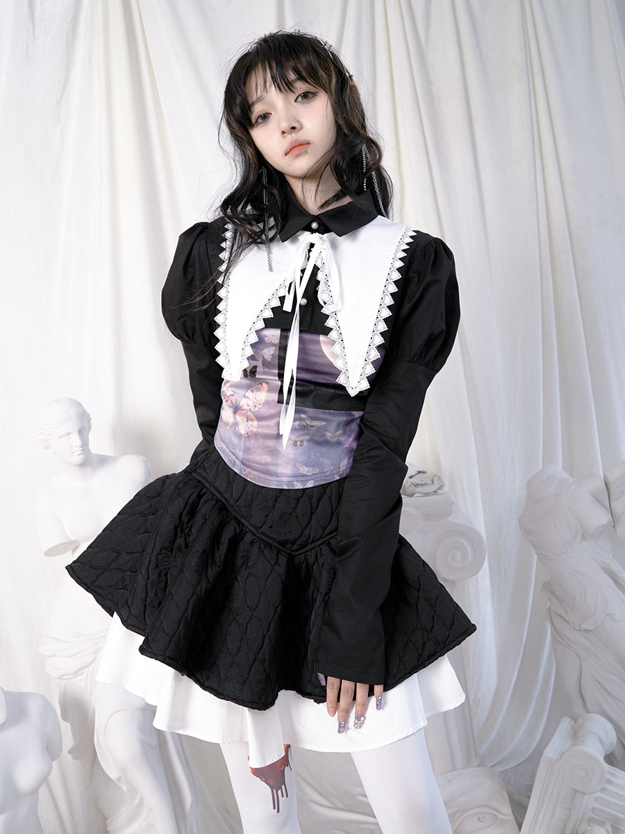 Quilting Embroidery Layered Lolita Gothic Short-Skirt