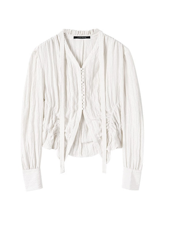 Rose French V-Neck Micro-Waist Shirring Shirt & Skirt