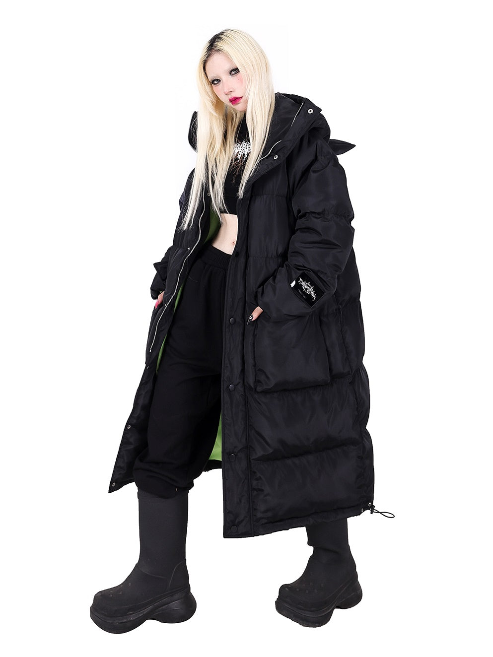 고양이 귀 후드 느슨한 긴면 코트