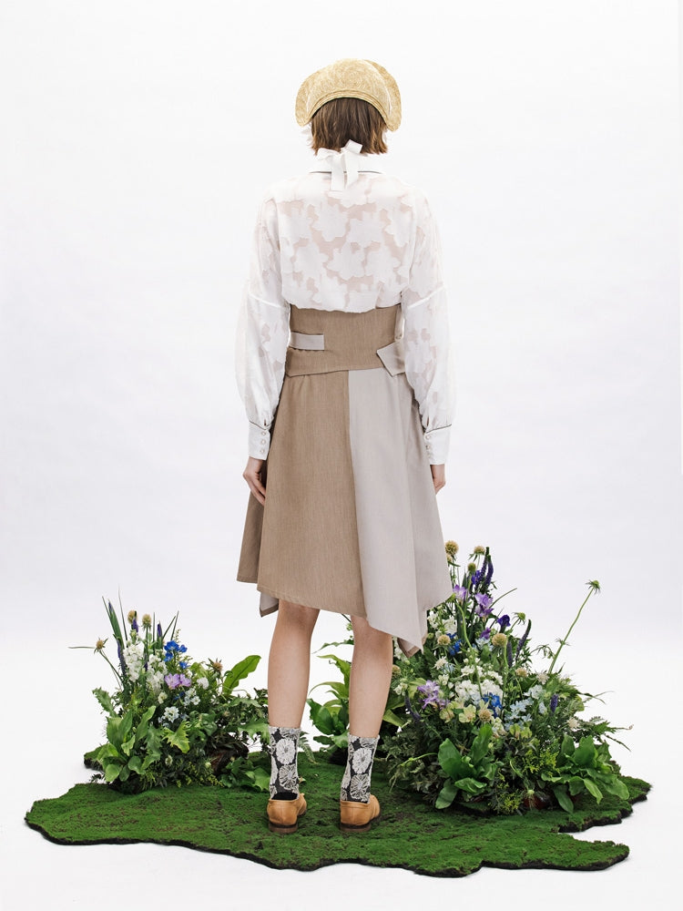 Irregular Hem Flare Ribbon Feminine Skirt