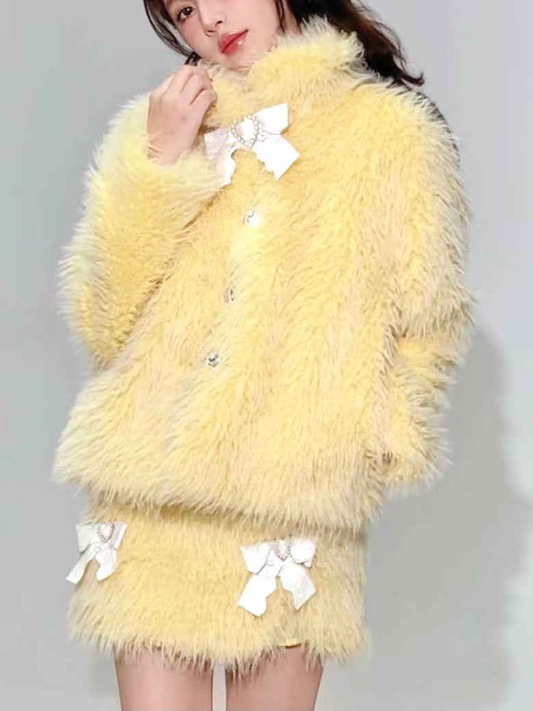 친환경 모피 짧은 코트 및 스커트