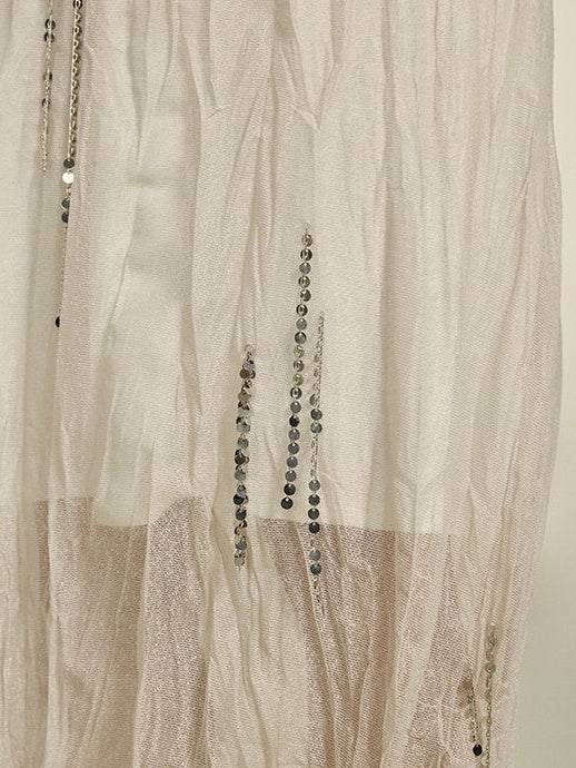 Silver Chain Decoration Sheer Wrinkled Skirt