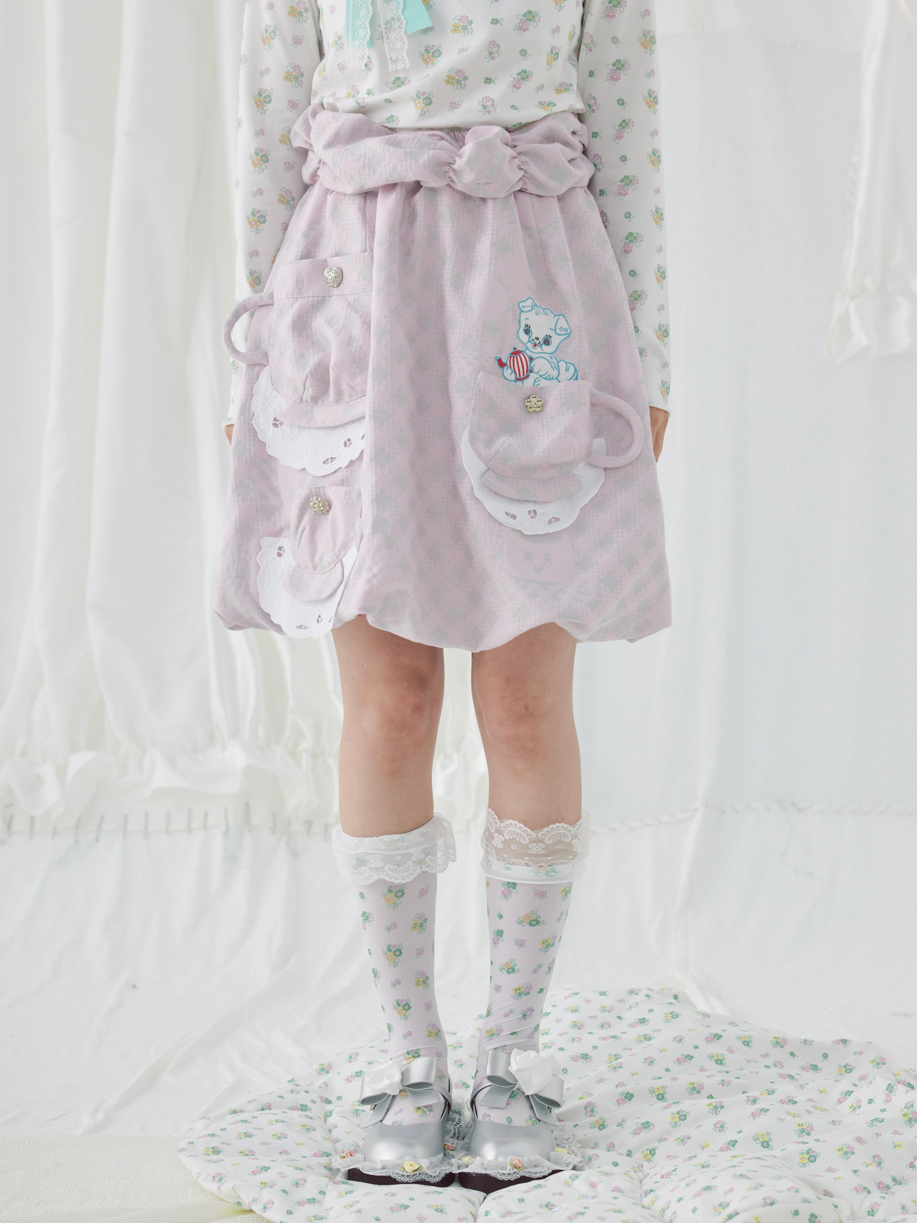 자카드 티 컵 포켓 풍선 치마