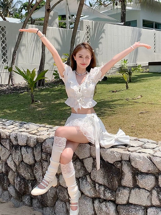 내부 바지가있는 레이스 메쉬 투투 스커트