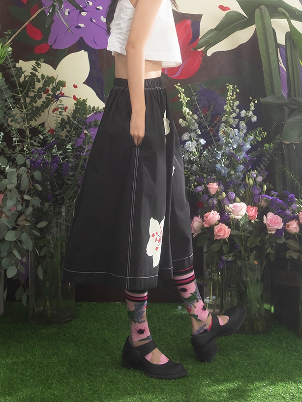 벚꽃 프린트 A- 라인 스커트