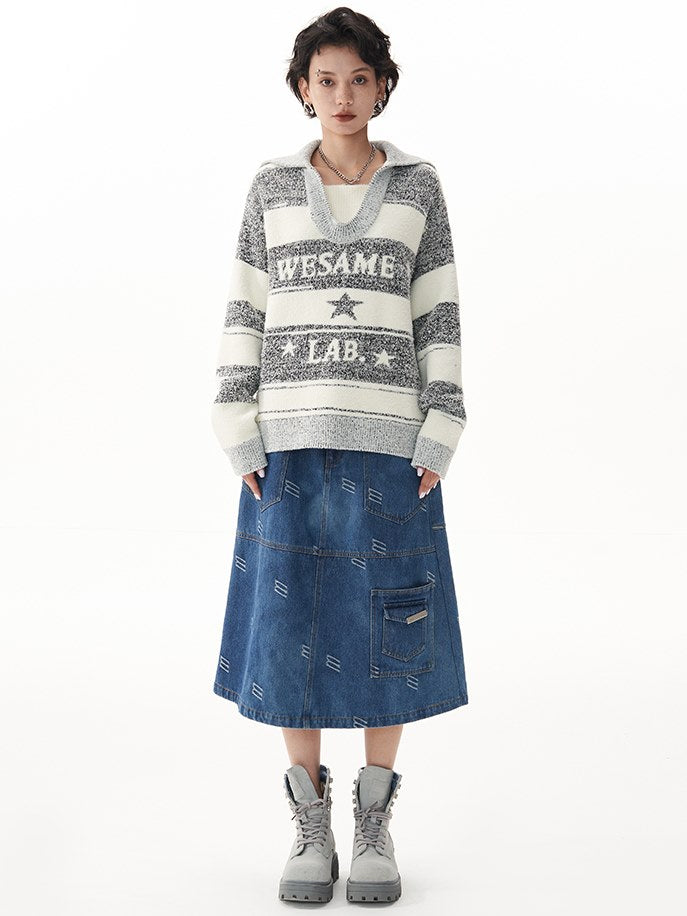 Navy Collar Stripe Sweater