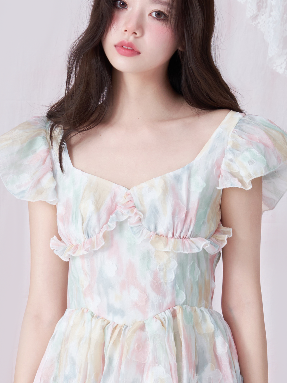 넥타이 염색 프릴 달콤한 꽃 원피스