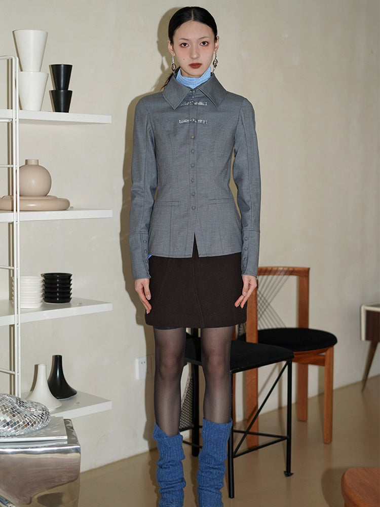 Neues chinesisches Style Wollmischung hohles Hemd