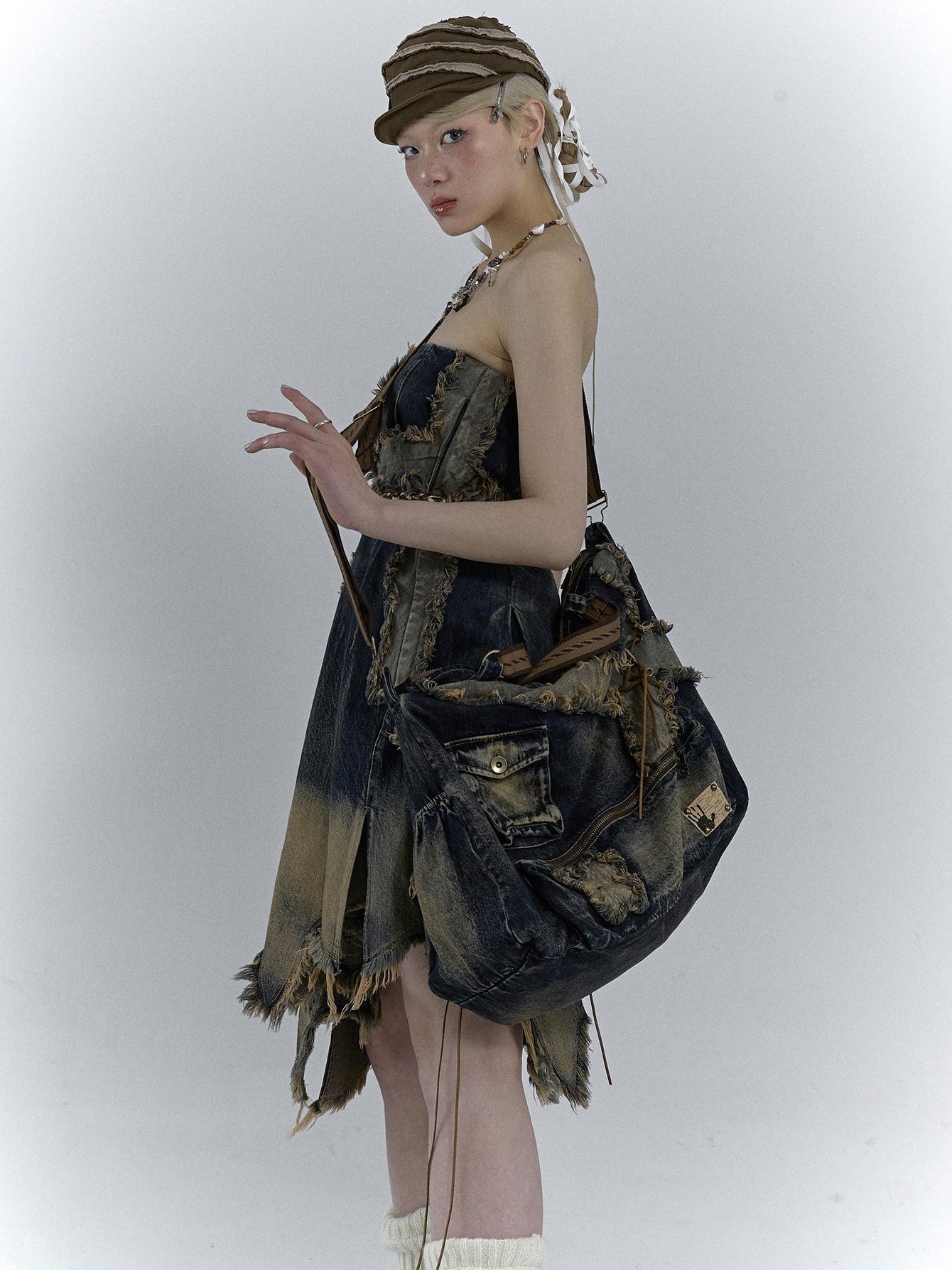 Heavy Industrial Washing Large Denim Shoulder Bag