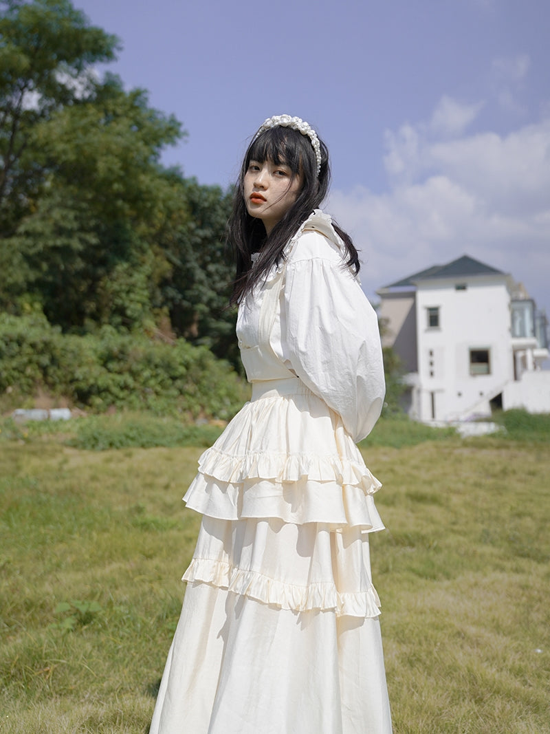 Abgestufte Retro Retro Fluffy Maid Ein Stück