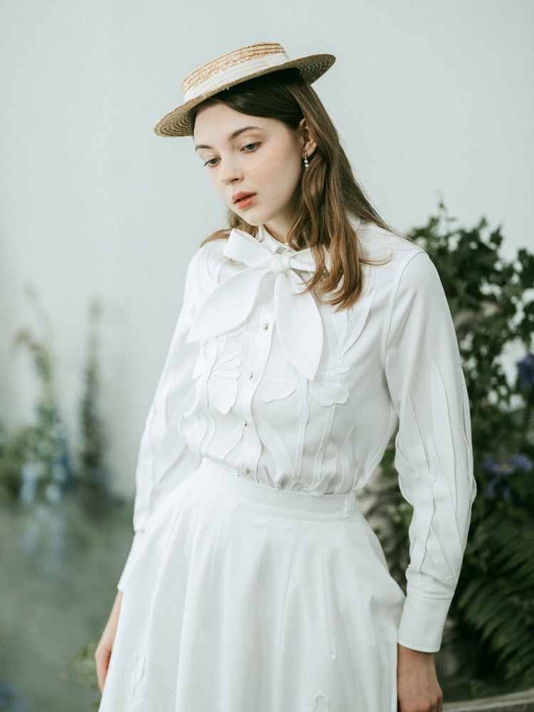 Embroidery Flower Ribbon Three-dimensional Shirt