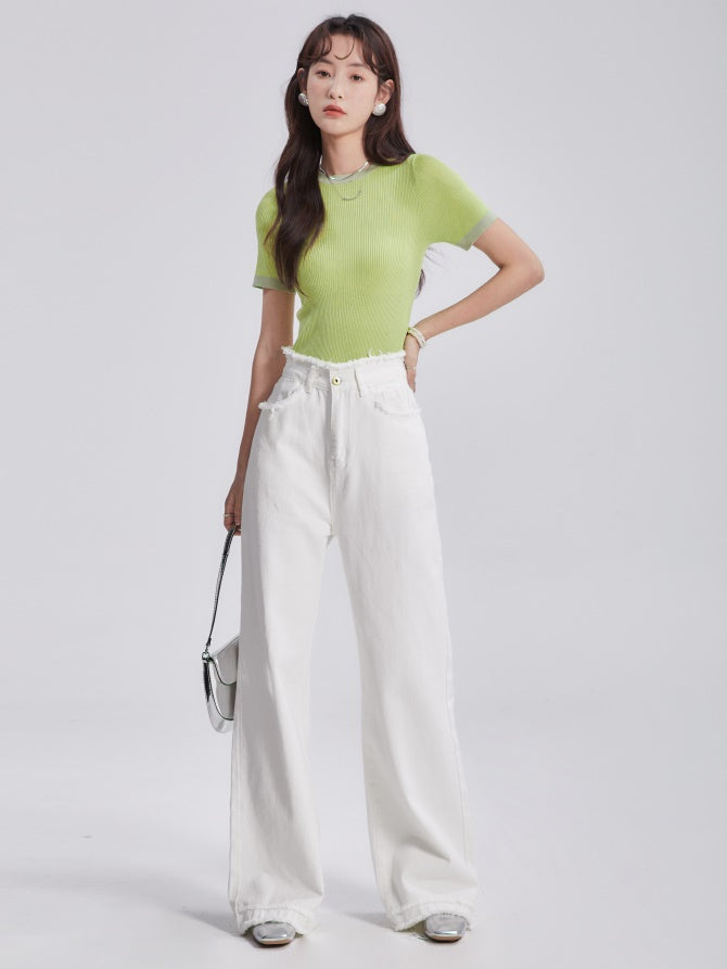 Short-Sleeed Slim-fit Bottoming Knitted Top