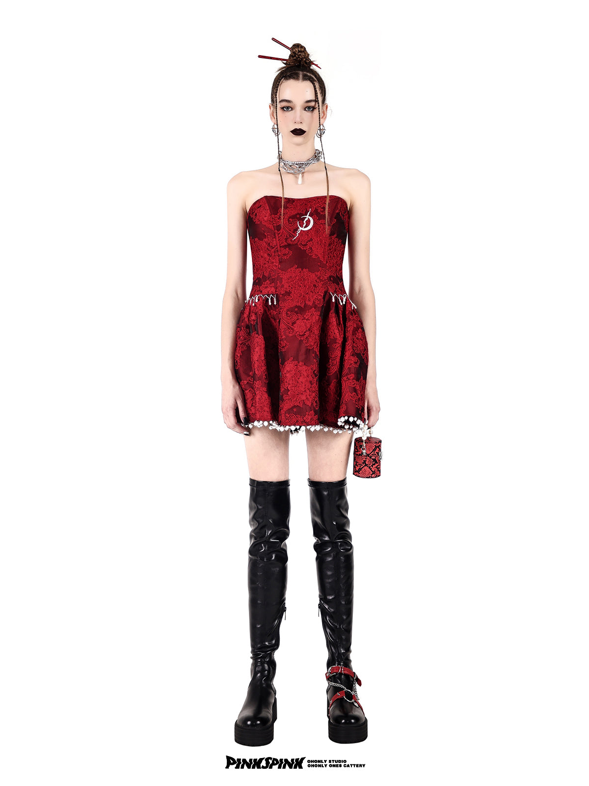 Bare-Top Fluffy EMBROIDY GOTHIC ONE-PIECE