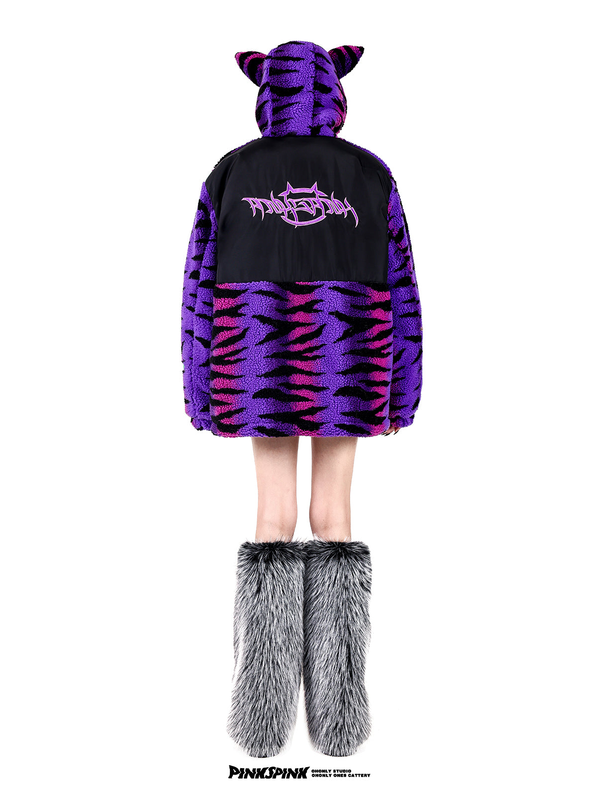 고양이의 호랑이 보아 오버 사이즈 블루슨