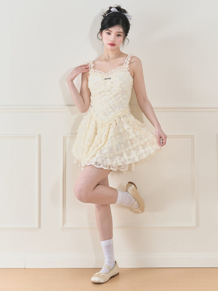 Flower Suspenders Fluffy Dress & Sunscreen Long-sleeved