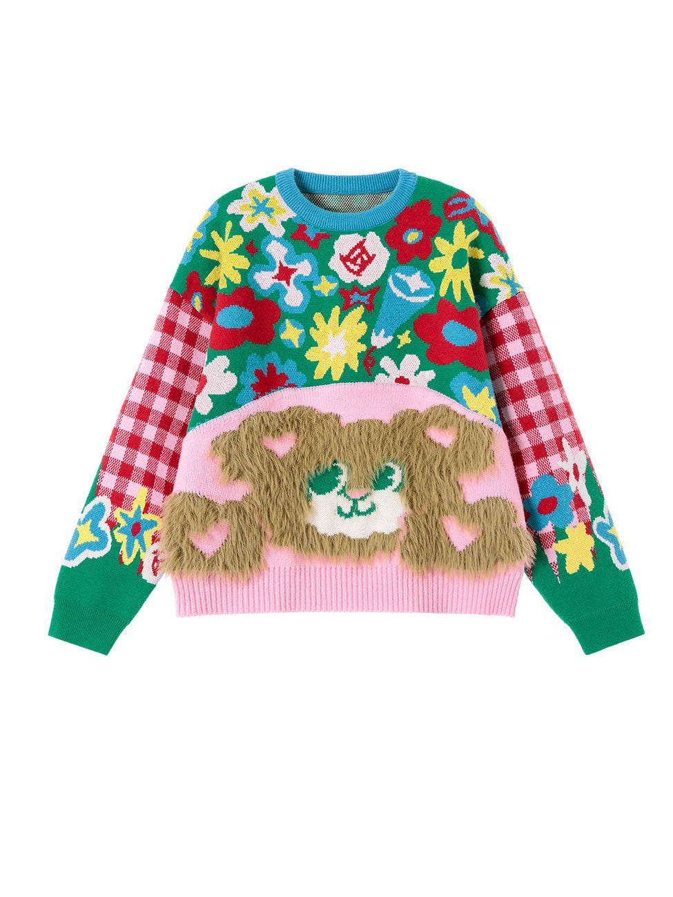 Plaid Plüschbärenblume -Strickpullover & Rock
