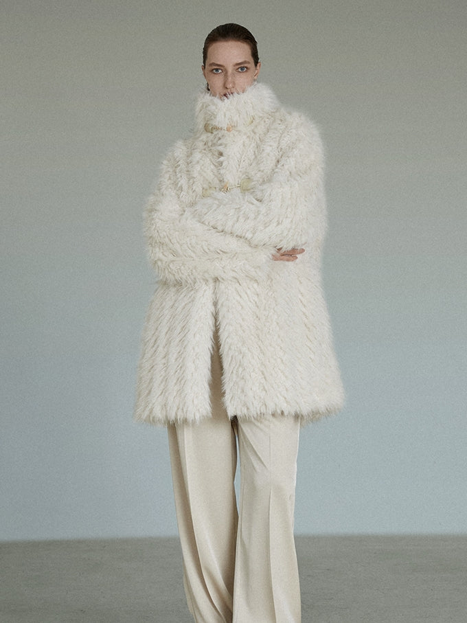 Fluffy BOA FUR MATURE MIDDLE STAND-COLLAR JACKET