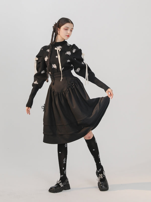 Tiered High-waist Flower Fluffy Skirt