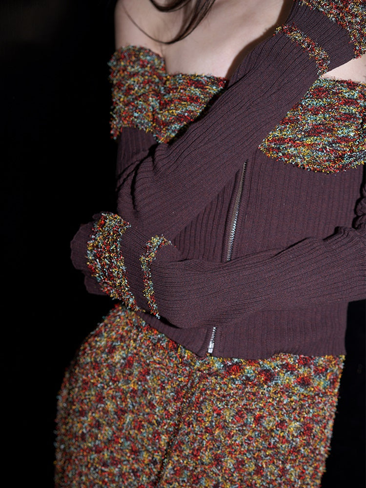 Off-Shouder Slim Strick Weste & Sleeve