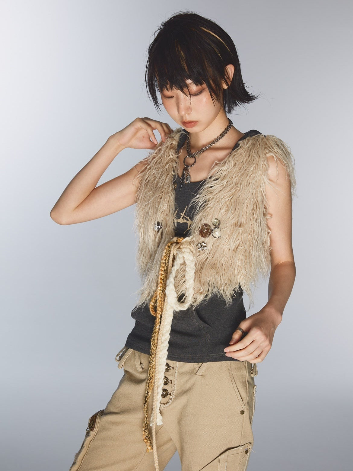 비대칭 헴 슈퍼 쇼트 조끼