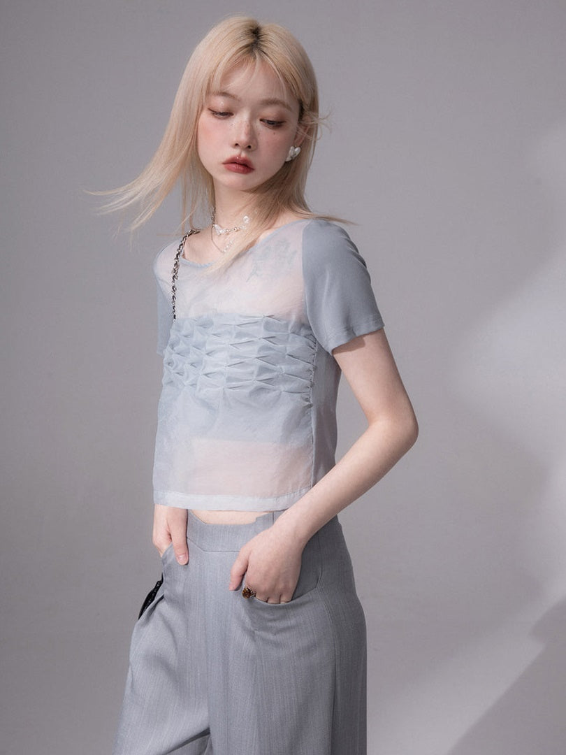 Pinched PLEAT SHEER T-SHIRT