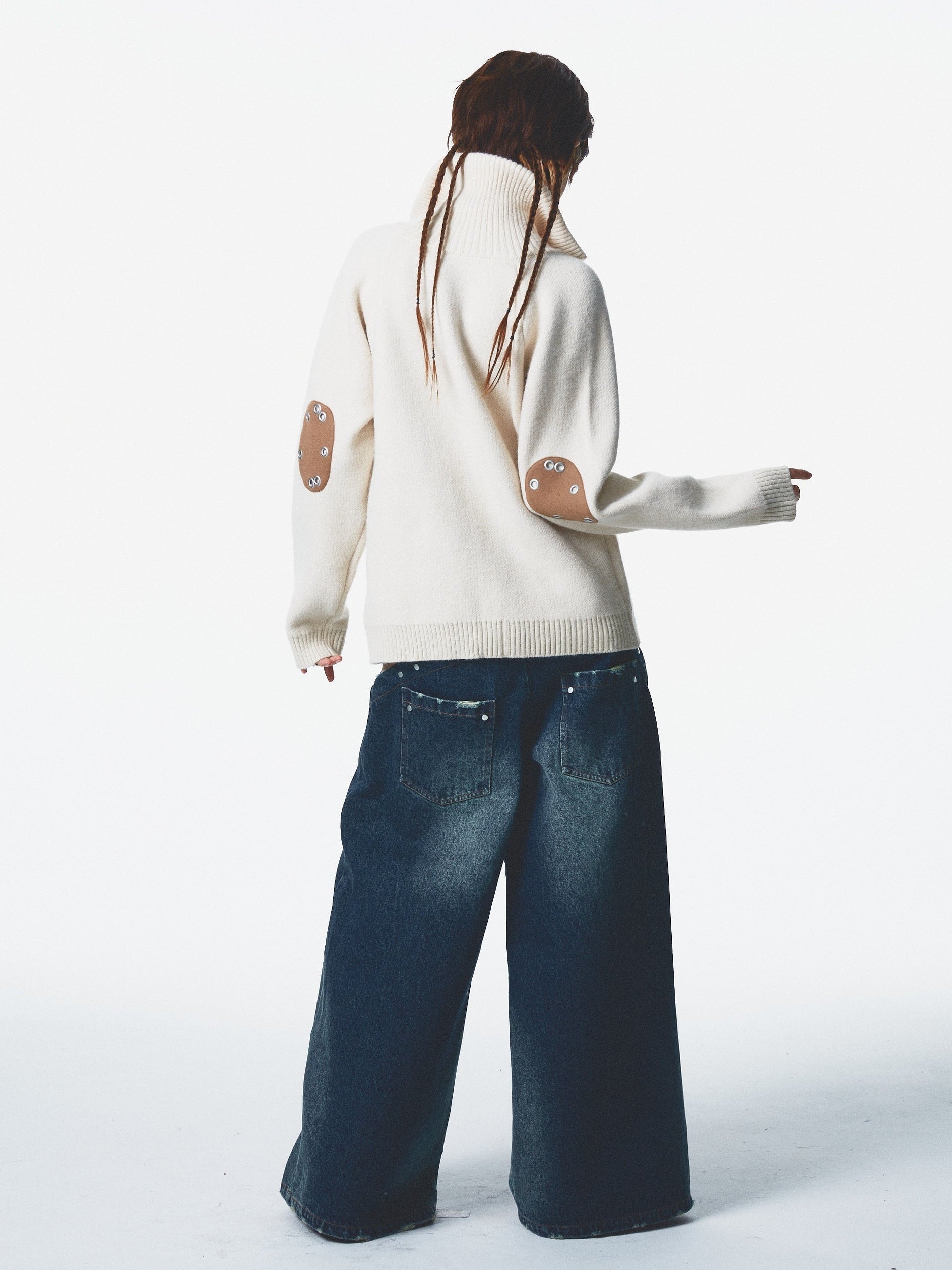 Ultra-high Collar Double Zipper Hole Sweater Jacket