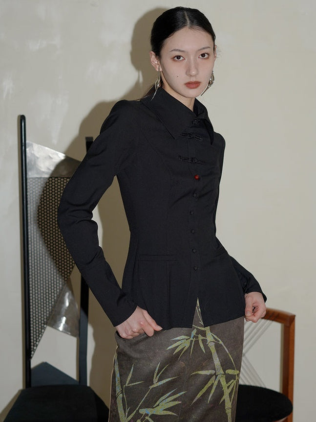 Neues chinesisches Style Wollmischung hohles Hemd