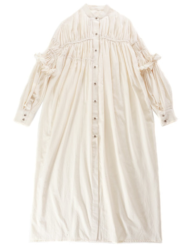 Ruffled Cotton Shirring Long Dress