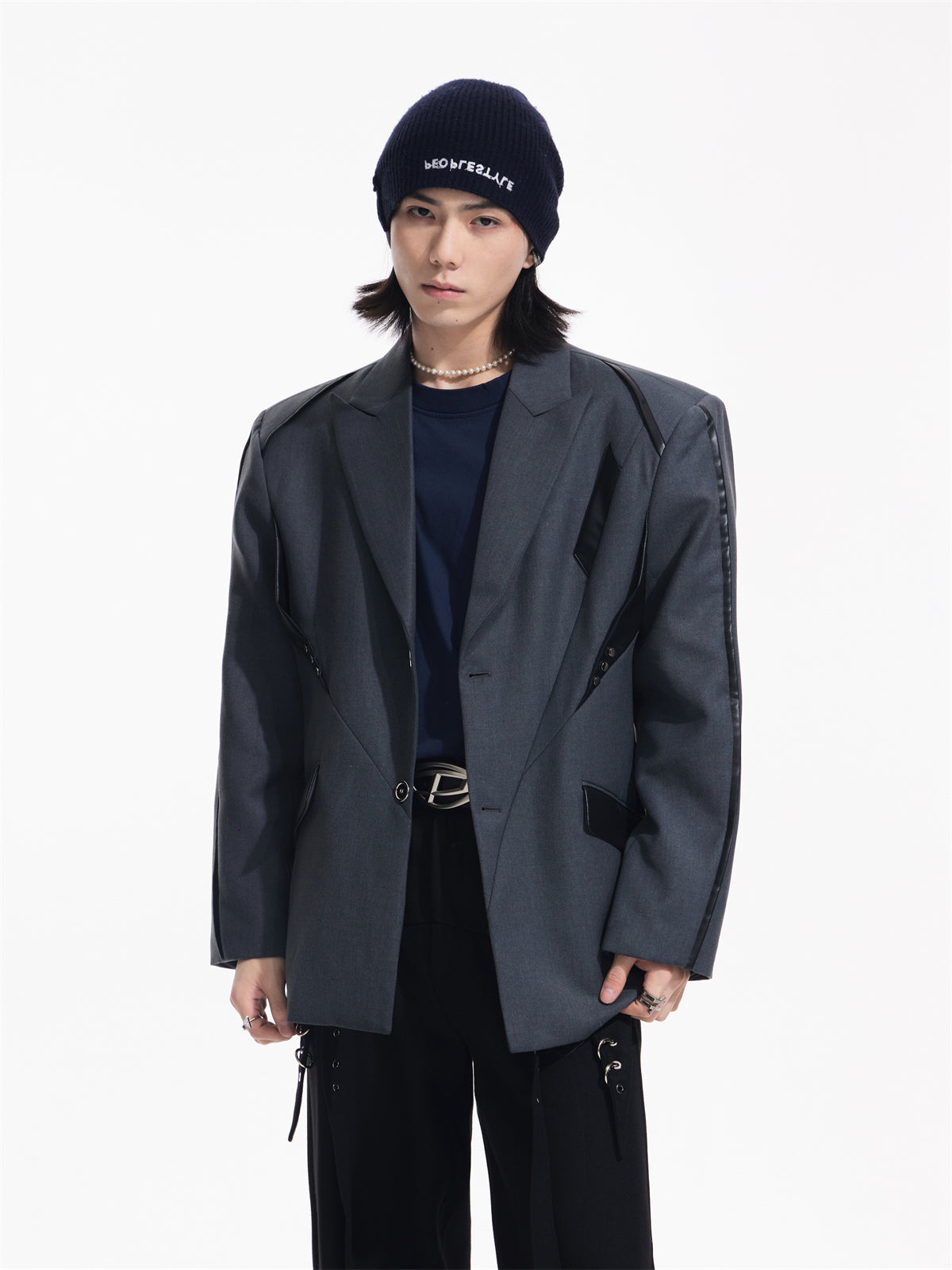 LOOSE PU Leather Patchwork Showder Pad Jacket