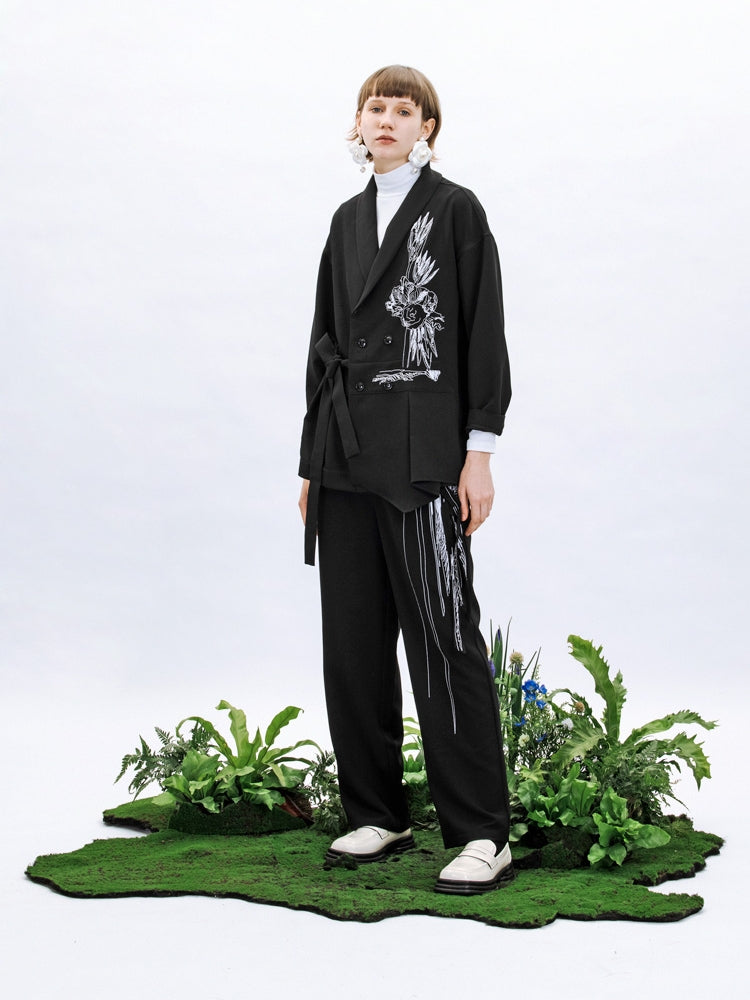 Three-dimensional Embroidery Nichi Straight Pants