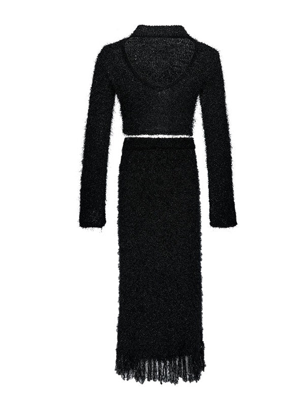 V-Ausschnitt Short Strick & Fransenrock