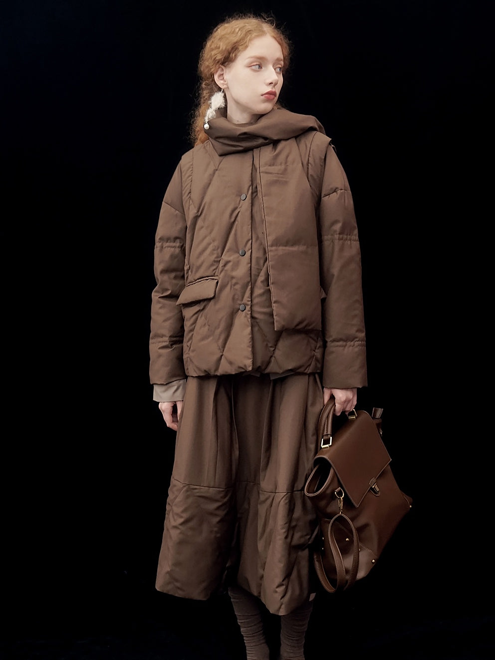 흰 오리 다운 스카프