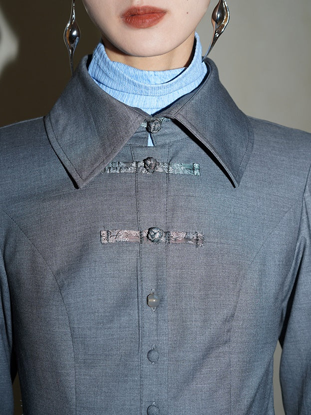 Neues chinesisches Style Wollmischung hohles Hemd