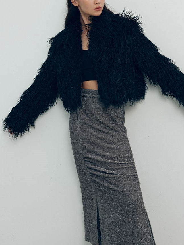 3D Falten Slim Fit gerader Rock