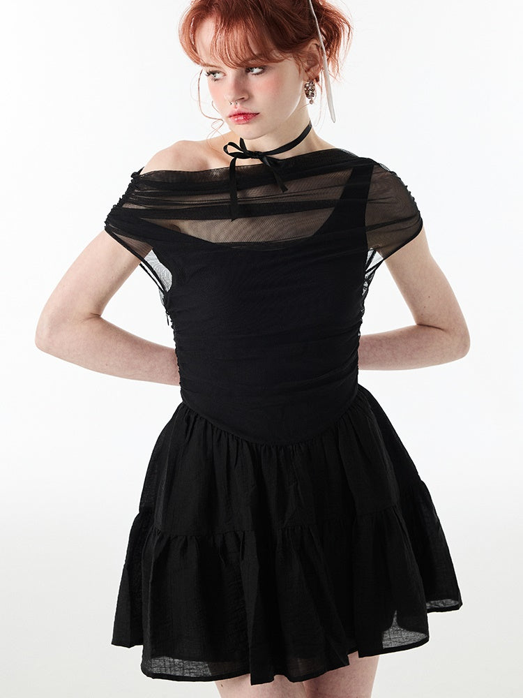 One-Shoulder Slim Fit Tüllkleid